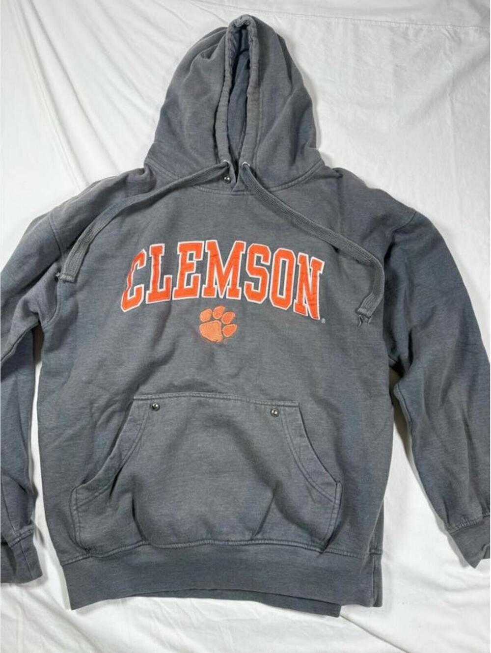 Old Varsity Brand Clemson Gray Hoodie with Orange Paw Print